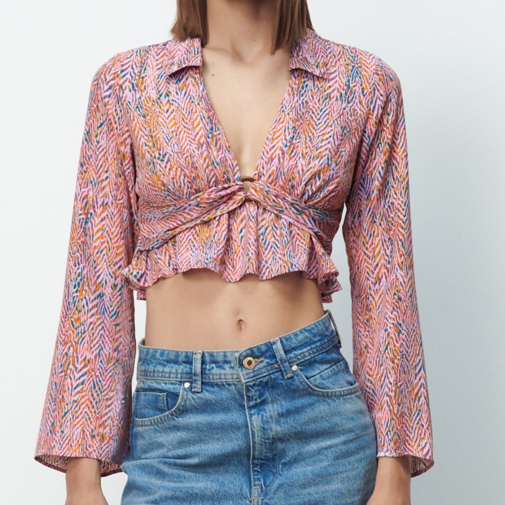 Zara Printed Blouse with Buckle NWOT